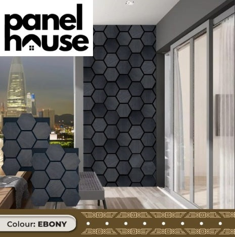 Ebony – Hexagonal Versatile Wood Slat Acoustic Panel (66,5 cm x 81 cm)